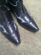 LONGHORN Mens CUSTOM Black Inlay Cowboy Western Boots sz 9-9.5D