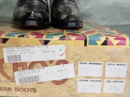 Vintage Western Boots New Men’s 10 Black Leather Cowboy 90s NOS Box Tags