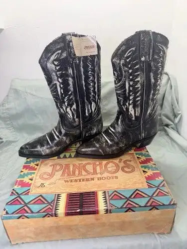 Vintage Western Boots New Men’s 10 Black Leather Cowboy 90s NOS Box Tags