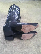 LONGHORN Mens CUSTOM Black Inlay Cowboy Western Boots sz 9-9.5D