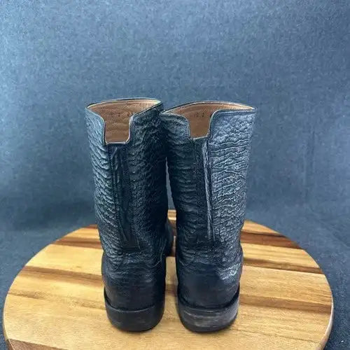 J.B. Hill Mens Black Exotic Textured Leather Texas Handmade Cowboy Boots 10D
