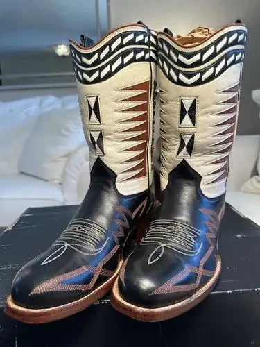 Rocketbuster Men's Handmade Hand Tooled Multi-Color Semi-Square Boots Toe 7.5 D!