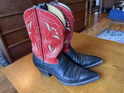 Rocketbuster Cowboy Boots Womenâ€™s 6.5 Red And Black Leather Western Cowgirl USA