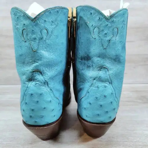Back At The Ranch Full Ostrich Short Western Boots Women 9.5 C Blue Turquoise
