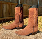 Lucchese Chocolate Full Hippo Print VTG Cowboy Boots 9.5c (Fit 8.5D)