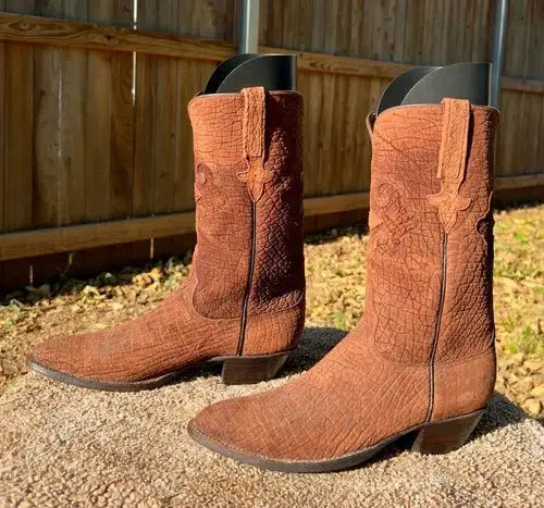 Lucchese Chocolate Full Hippo Print VTG Cowboy Boots 9.5c (Fit 8.5D)