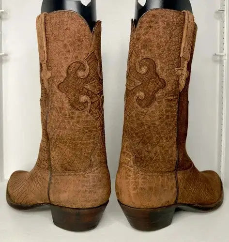 Lucchese Chocolate Full Hippo Print VTG Cowboy Boots 9.5c (Fit 8.5D)