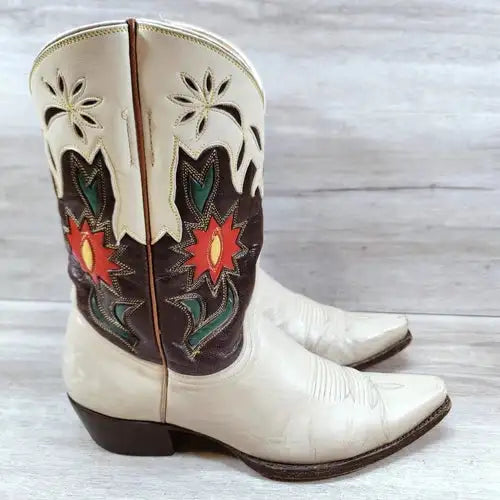 VTG Old Gringo Flower Western Boots Women 9 B Beige Floral Cowboy Cowgirl