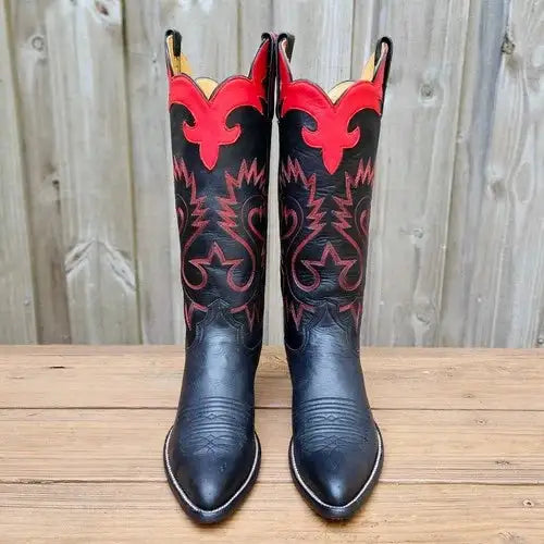 Vintage CABOOTS Custom Women's Cowboy Boots Black/Red Size 8 B Made In USA $1100