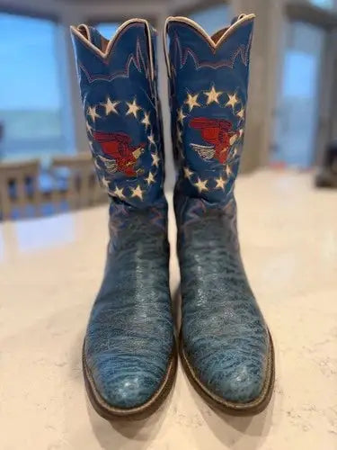 Vintage JUSTIN 1970's 1776 Bicentennial Blue Leather Cowboy Boots size 8