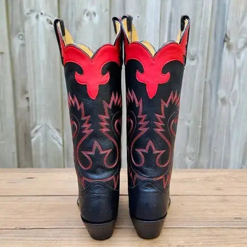 Vintage CABOOTS Custom Women's Cowboy Boots Black/Red Size 8 B Made In USA $1100