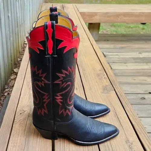 Vintage CABOOTS Custom Women's Cowboy Boots Black/Red Size 8 B Made In USA $1100