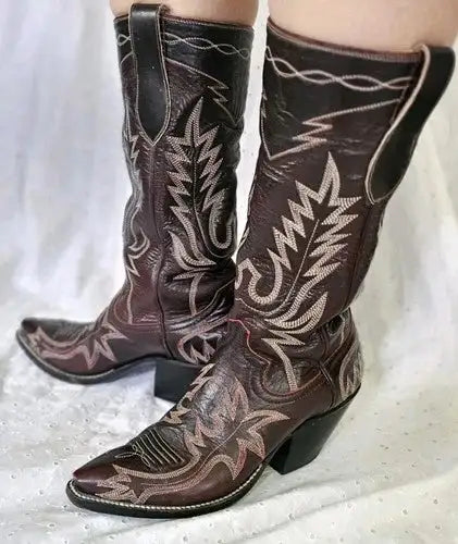 Vintage Champion Attitude Brown Leather Western Boots Embroidered Womens 6.5M Handmade