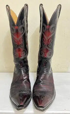 Vintage T.O. Stanley MEN'S Black Cherry Leather COWBOY WESTERN BOOTS SIZE 8 Rare