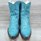 Back At The Ranch Full Ostrich Short Western Boots Women 9.5 C Blue Turquoise