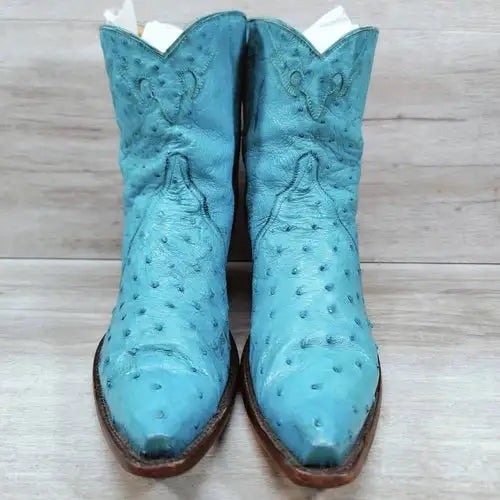 Back At The Ranch Full Ostrich Short Western Boots Women 9.5 C Blue Turquoise