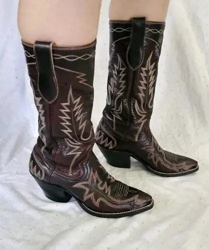 Vintage Champion Attitude Brown Leather Western Boots Embroidered Womens 6.5M Handmade