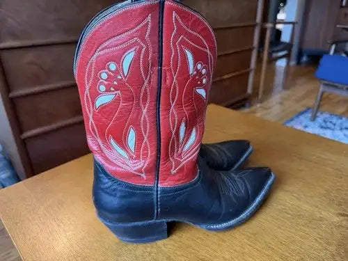 Rocketbuster Cowboy Boots Womenâ€™s 6.5 Red And Black Leather Western Cowgirl USA