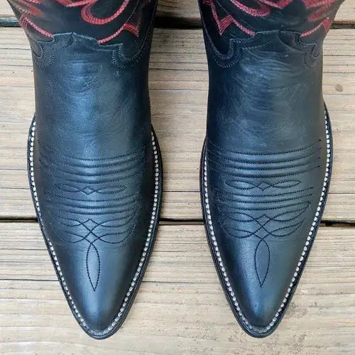 Vintage CABOOTS Custom Women's Cowboy Boots Black/Red Size 8 B Made In USA $1100