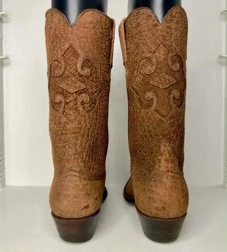 Lucchese Chocolate Full Hippo Print VTG Cowboy Boots 9.5c (Fit 8.5D)
