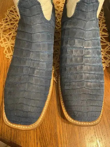 Lucchese Boots 'Evening Patriots' Blue Sueded Caiman 11.5D *NEW*