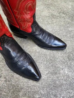 RIOS of MERCEDES Mens Vintage Red Black Pointed X Toe Cowboy Boots 8.5D