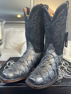 Black Jack Men's Handmade Exotic Anthracite Pirarucu John Wayne Toe Boots 10 D!