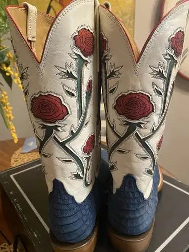 Lucchese Boots 'Evening Patriots' Blue Sueded Caiman 11.5D *NEW*