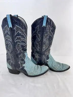 Larry Mahan Women 9.5 M Turquoise Embossed Leather Tall Cowboy Western Boots