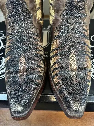 Black Jack Men's Handmade Exotic Tiger Brown Stingray Triad Snip Toe Boots 8.5EE