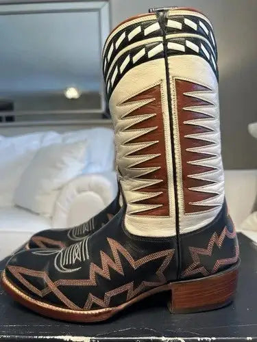 Rocketbuster Men's Handmade Hand Tooled Multi-Color Semi-Square Boots Toe 7.5 D!