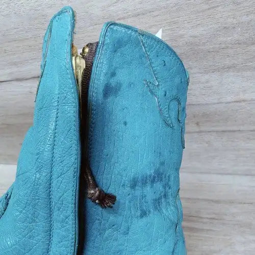 Back At The Ranch Full Ostrich Short Western Boots Women 9.5 C Blue Turquoise