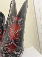 Vintage T.O. Stanley MEN'S Black Cherry Leather COWBOY WESTERN BOOTS SIZE 8 Rare