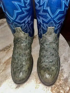 6 C WOMENS VINTAGE Olive Green LARRY MAHAN L5012 Full Quill Ostrich WESTERN BOOT