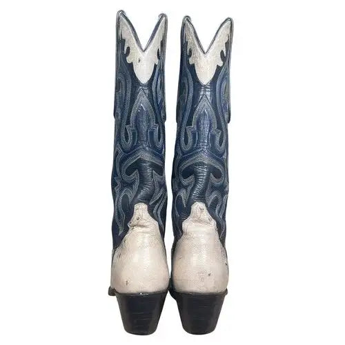 Vintage Garner Moss Ostrich Two Tone Grey Blue Leather Cowgirl Boots Size 6 A