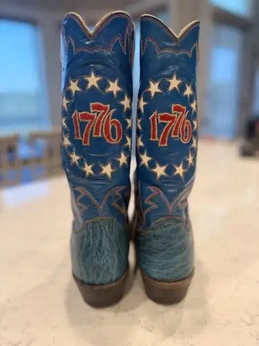 Vintage JUSTIN 1970's 1776 Bicentennial Blue Leather Cowboy Boots size 8