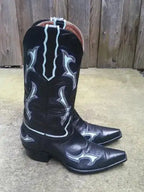 LONGHORN Mens CUSTOM Black Inlay Cowboy Western Boots sz 9-9.5D