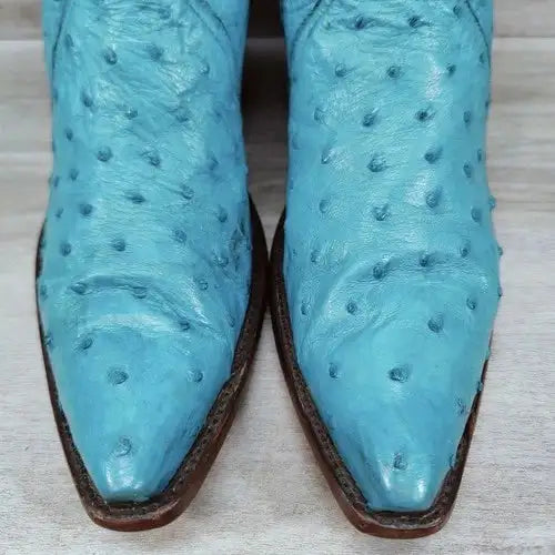 Back At The Ranch Full Ostrich Short Western Boots Women 9.5 C Blue Turquoise