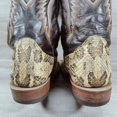 Cowtown Canebrake Rattlesnake Cowboy Boot Men 8.5 D Brown Natural Exotic Western