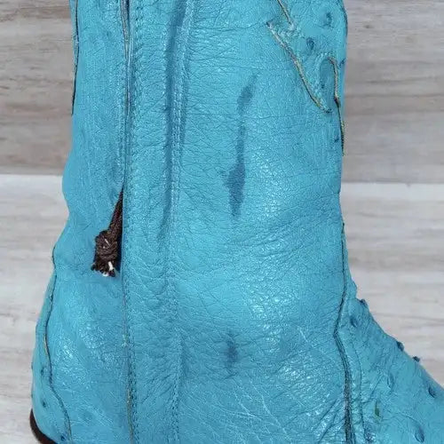 Back At The Ranch Full Ostrich Short Western Boots Women 9.5 C Blue Turquoise
