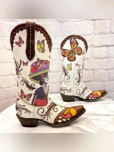 Old Gringo Catarina Cowboy Boots Dia De Los Muertos Taupe 5.5B EUC