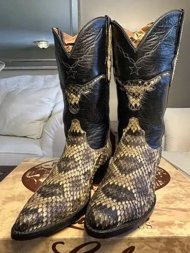 Black Jack Men's Handmade Exotic Eastern Diamondback Rattlesnake Boots 8C/7.5D!