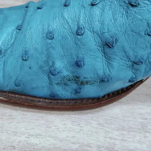 Back At The Ranch Full Ostrich Short Western Boots Women 9.5 C Blue Turquoise