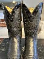 Stallion Women's All Black Calfskin Hand Tooled Wing Tip, Foxing, Collar Size 6B