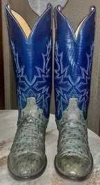 6 C WOMENS VINTAGE Olive Green LARRY MAHAN L5012 Full Quill Ostrich WESTERN BOOT