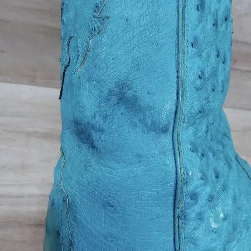 Back At The Ranch Full Ostrich Short Western Boots Women 9.5 C Blue Turquoise