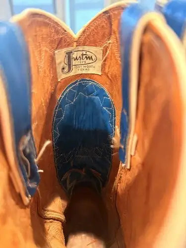 Vintage JUSTIN 1970's 1776 Bicentennial Blue Leather Cowboy Boots size 8