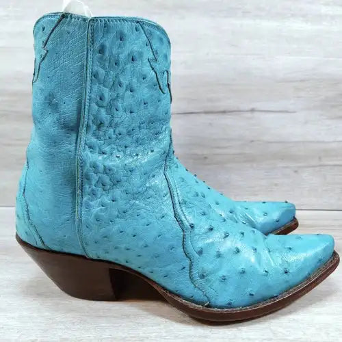 Back At The Ranch Full Ostrich Short Western Boots Women 9.5 C Blue Turquoise