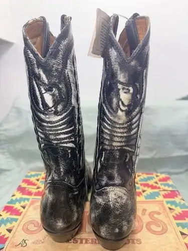 Vintage Western Boots New Men’s 10 Black Leather Cowboy 90s NOS Box Tags
