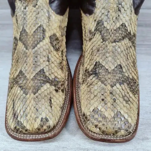Cowtown Canebrake Rattlesnake Cowboy Boot Men 8.5 D Brown Natural Exotic Western